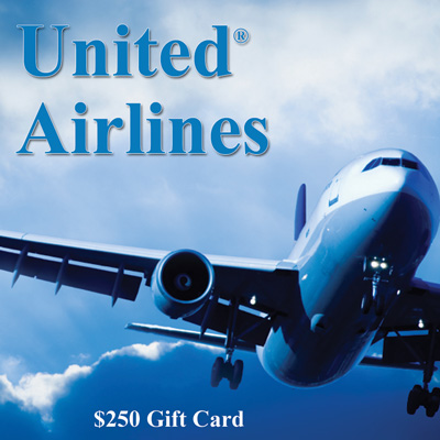 UNITED® Airlines $250 Gift Card - Take a vacation anywhere United® Airlines flies!  This gift certificate is redeemable for $250 towards an airline ticket booked with United® Airlines.  Can be used towards the purchase of all types of air travel, including promotional fares and United.com specials.